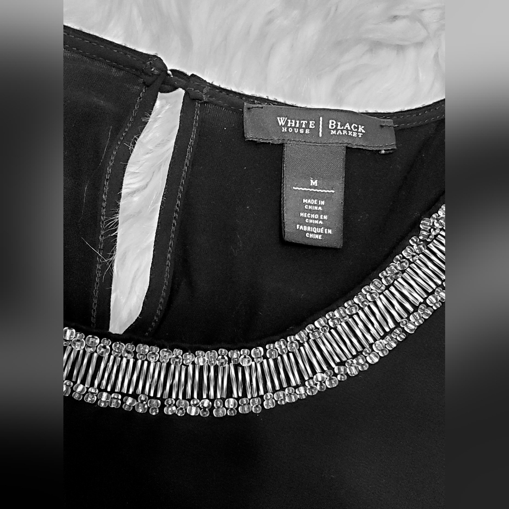 White House Black Market Sleeveless Embelished Neckline Top Black Size M - Picture 3 of 6